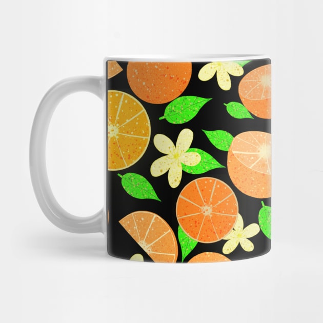 Orange fruit pattern - black background by Juliana Costa